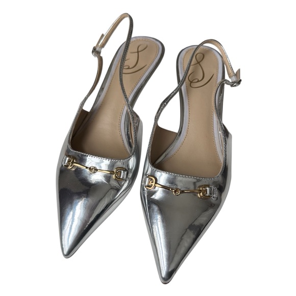 Sam Edelman Fitzgerald Slingback Pump Silver Women’s 6 Kitten Heel Pointed Toe - Picture 2 of 15